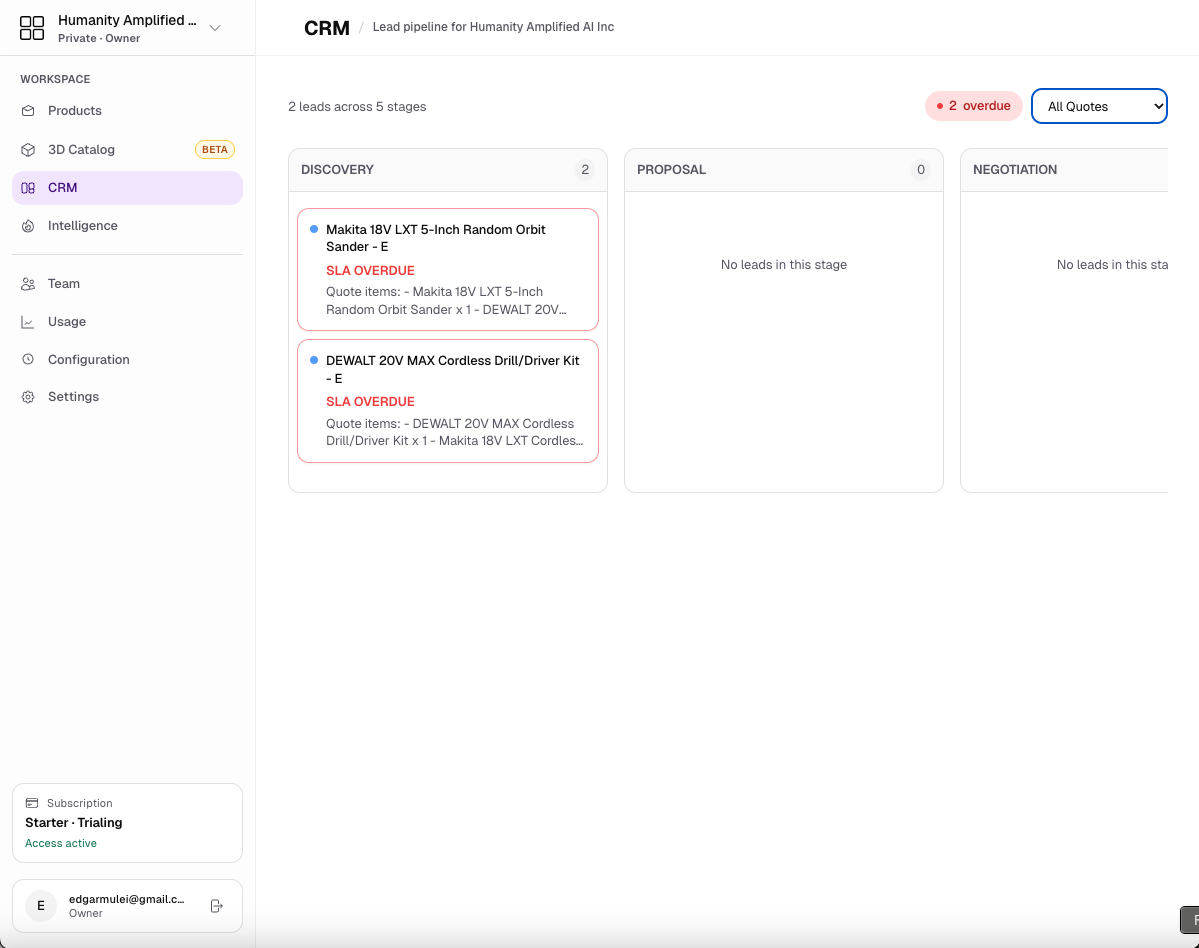 CataGo CRM quote pipeline